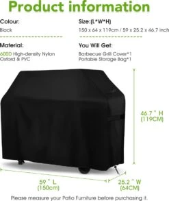 Housses De Barbecue NASUM-Housse De BBQ -Vêtement De Pluie Pour Meubilair-Étanche-Coupe-Vent-Protection UV-150*63*119cm- Zwart -Magasin D'Accessoires Pour Barbecue 1010x1200 1
