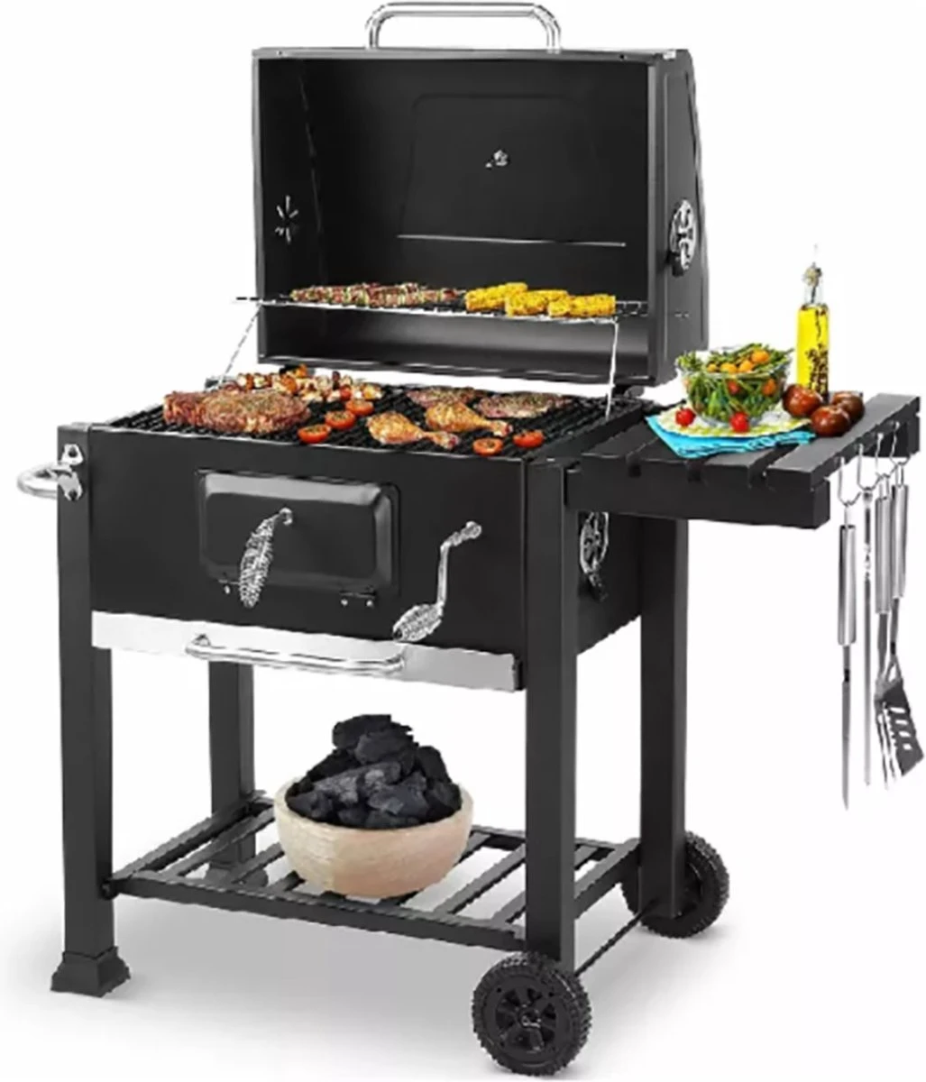 Frito Charbon De Bois Grill BBQ - Barbecue - Bon Pour 5 à 10 Personnes - Plaque De Gril - Avec Thermomètre, Roues, étagère Latérale Et Plus - Acier Inoxydable 3 Frito Charbon De Bois Grill BBQ - Barbecue - Bon Pour 5 à 10 Personnes - Plaque De Gril - Avec Thermomètre, Roues, étagère Latérale Et Plus - Acier Inoxydable