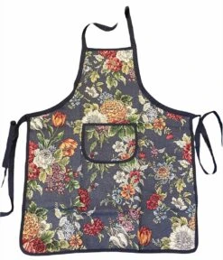 Tablier - Tissu De Luxe Gobelin - Kate Navy - Blauw Foncé Avec Des Fleurs Colorées