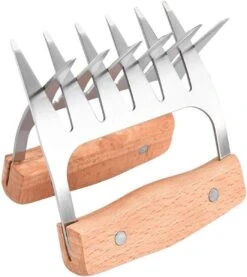 GrillX Luxe Meat Claws - Manche En Bois - Griffes à Viande En Acier Inoxydable - Broyeur à Viande - Porc Effiloché, Poulet - Accessoires De BBQ
