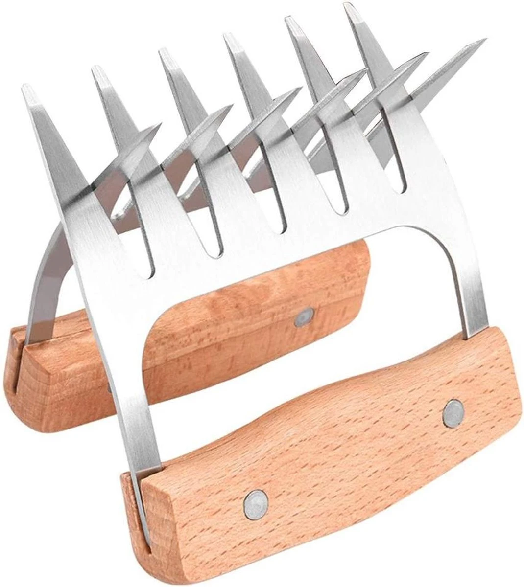 GrillX Luxe Meat Claws - Manche En Bois - Griffes à Viande En Acier Inoxydable - Broyeur à Viande - Porc Effiloché, Poulet - Accessoires De BBQ 3 GrillX Luxe Meat Claws - Manche En Bois - Griffes à Viande En Acier Inoxydable - Broyeur à Viande - Porc Effiloché, Poulet - Accessoires De BBQ
