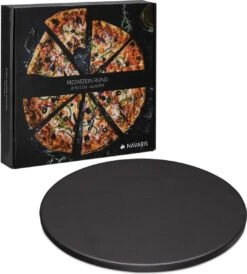 Navaris XL Pour Four Et Barbecue - Assiette à Pizza Ronde � 30,5 Cm - Pierre à Pain - Céramique émaillée - Zwart