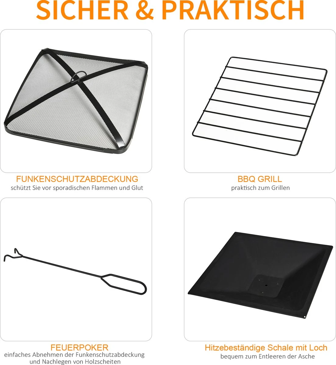 Outsunny 3-en-1 Brasero Brasero Avec Grille De Protection Contre Les étincelles Barbecue De Jardin Noir 842-170 10 Outsunny 3-en-1 Brasero Brasero Avec Grille De Protection Contre Les étincelles Barbecue De Jardin Noir 842-170 – Image 8