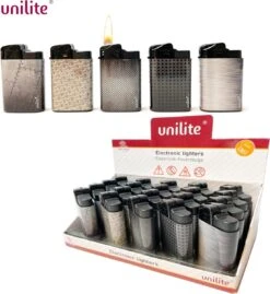 Unilite à Clic Unilite - Rechargeables - 20 Pièces Dans Un Présentoir - Impression En Acier