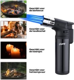 Briquet Champ Quattro - Briquet Feux D'artifice - Briquets - Briquet à Gaz - Briquet Tempête - Brûleur à Gaz - Briquet Barbecue - Briquet Bougies - Briquet à Gaz Rechargeable - Briquet Gaz - Brûleur Crème Brûlée