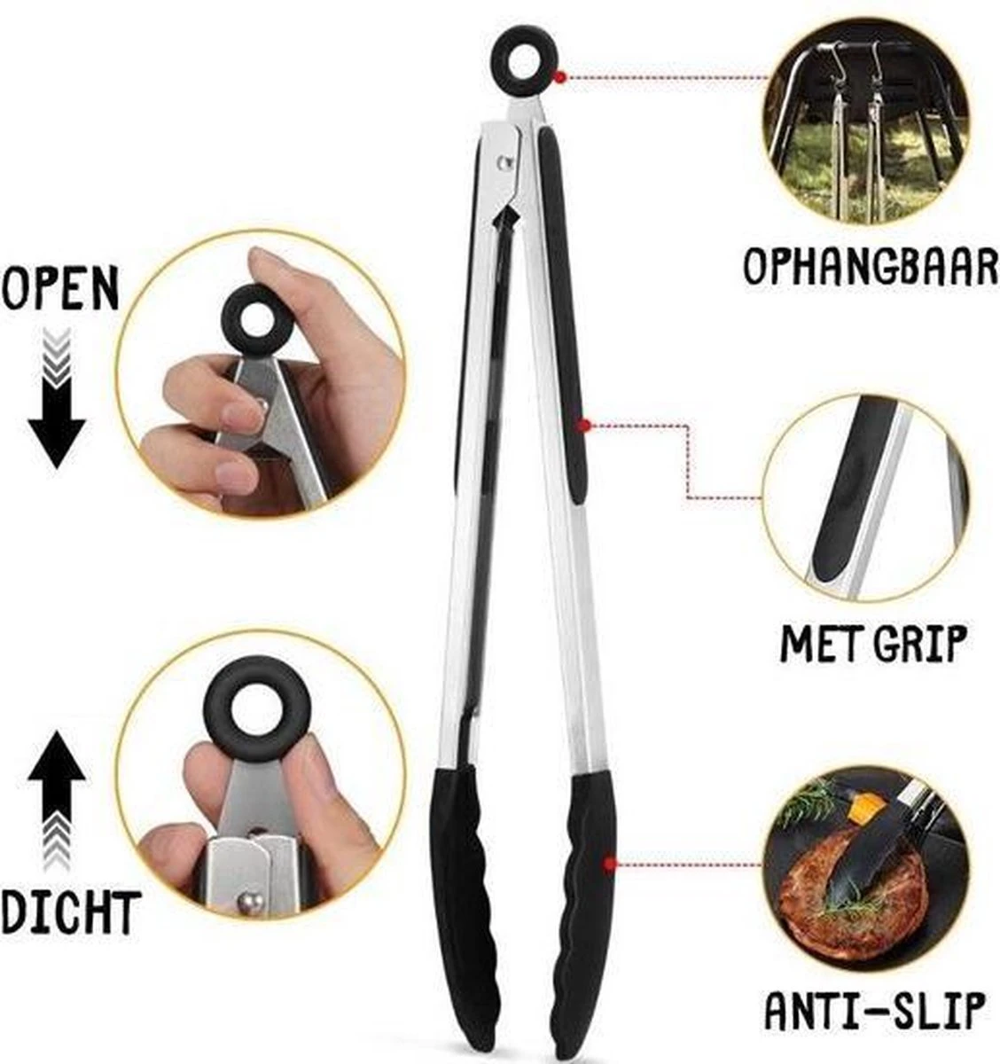 BBQ Siliconen Tenailles - 3 Incl BBQ Mat - Viande Tenailles - Tapis Barbecue - BBQ Tenailles - Noir 30cm 6 BBQ Siliconen Tenailles - 3 Incl BBQ Mat - Viande Tenailles - Tapis Barbecue - BBQ Tenailles - Noir 30cm – Image 4