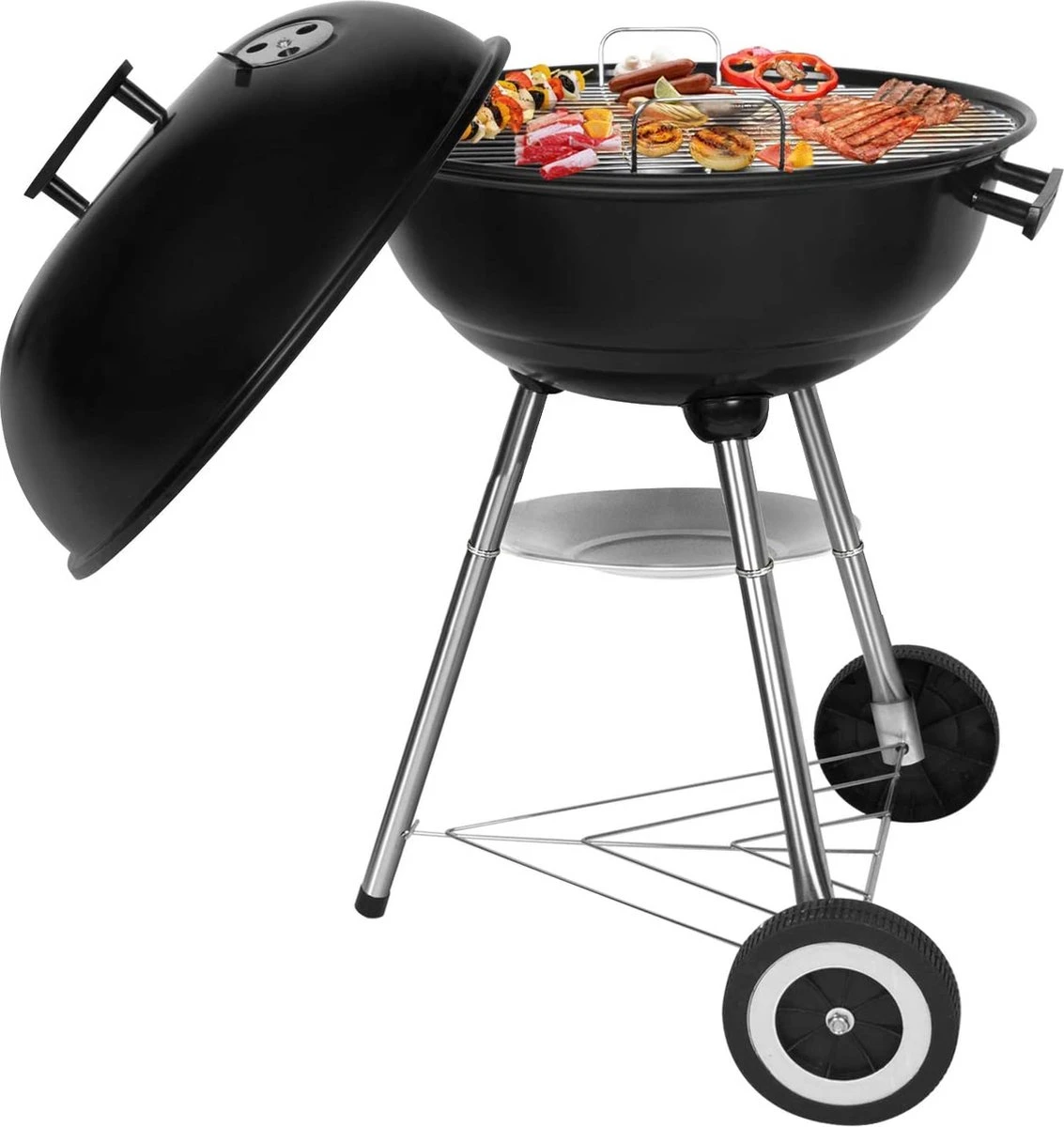 Barbecue à Charbon De Bois Bouilloire Barbecue Grill Rond Avec Couvercle Grill Avec Roues Et Poignée Grille De Support En émail Zwart Pour BBQ Camping Jardin Balcon Etc. 4 Barbecue à Charbon De Bois Bouilloire Barbecue Grill Rond Avec Couvercle Grill Avec Roues Et Poignée Grille De Support En émail Zwart Pour BBQ Camping Jardin Balcon Etc. – Image 2