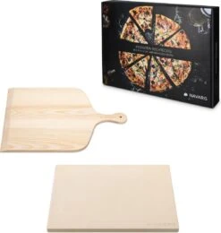 Navaris XL Pour Four, Grill Et Barbecue - Assiette à Pizza Rectangulaire 38 X 30 Cm - Set Avec Pelle à Pizza - Céramique émaillée