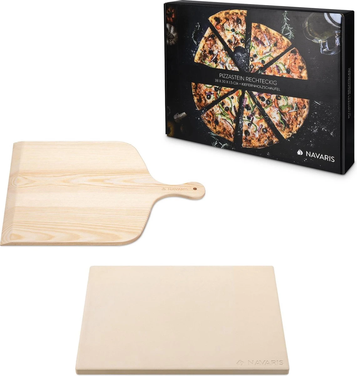 Navaris XL Pour Four, Grill Et Barbecue - Assiette à Pizza Rectangulaire 38 X 30 Cm - Set Avec Pelle à Pizza - Céramique émaillée 3 Navaris XL Pour Four, Grill Et Barbecue - Assiette à Pizza Rectangulaire 38 X 30 Cm - Set Avec Pelle à Pizza - Céramique émaillée