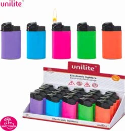 Briquets 20 Pièces Dans Un Présentoir - Rechargeables - Briquets Soft Touch - Briquet Unilite Click