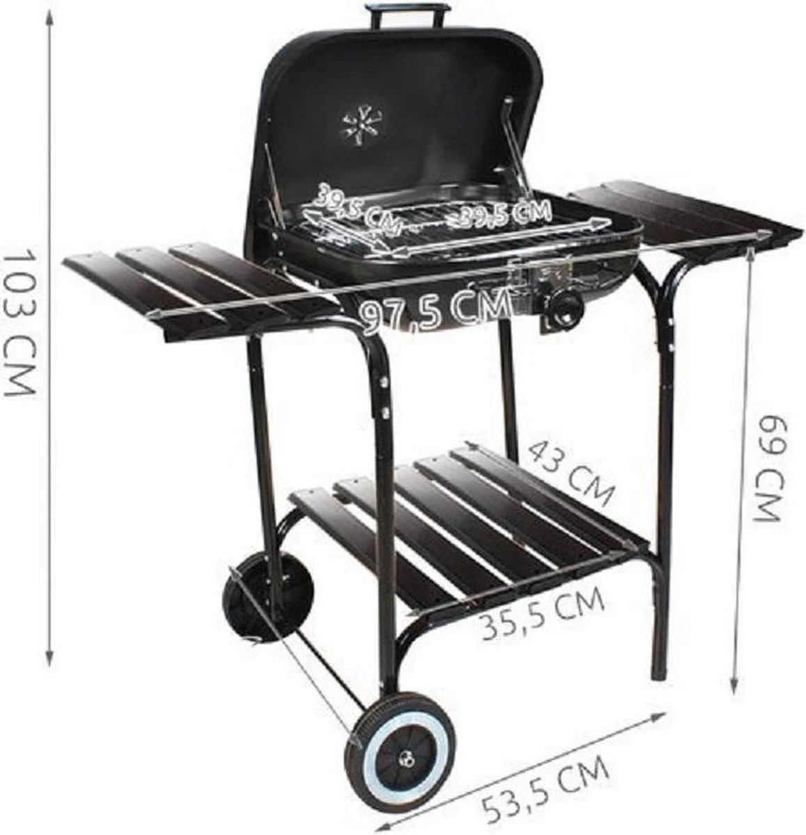 Grand BBQ à Charbon De Bois Mobile Avec Couvercle - Set D' Accessoires De Vêtements Pour Bébé Pour Outils Inclus - Acier - Zwart 5 Grand BBQ à Charbon De Bois Mobile Avec Couvercle - Set D' Accessoires De Vêtements Pour Bébé Pour Outils Inclus - Acier - Zwart – Image 3