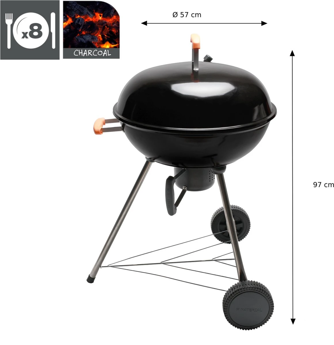 NATERIAL - Barbecue à Charbon PHOENIX ALPHA - 8 Personnes - Ø 57 Cm - H. 97 Cm - Acier émaillé - Zwart - Barbecue Boule 5 NATERIAL - Barbecue à Charbon PHOENIX ALPHA - 8 Personnes - Ø 57 Cm - H. 97 Cm - Acier émaillé - Zwart - Barbecue Boule – Image 3