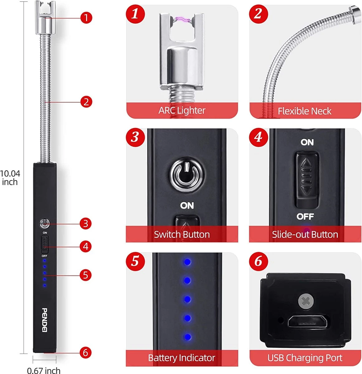 PENDEI Briquet électrique Rechargeable USB Avec Indicateur De Batterie LED Cou Flexible 360 Degrés Coupe-vent Pour Bougies Barbecue Feux D'artifice Cuisinière à Gaz Cuisine Camping 4 PENDEI Briquet électrique Rechargeable USB Avec Indicateur De Batterie LED Cou Flexible 360 Degrés Coupe-vent Pour Bougies Barbecue Feux D'artifice Cuisinière à Gaz Cuisine Camping – Image 2