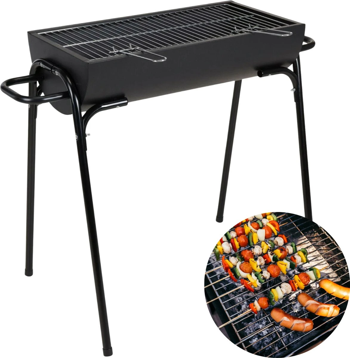 Barbecue à Charbon Cheqo® - Barbecue à Charbon De Bois - BBQ - Demi-cylindre - 88x50xH72cm - Surface De Gril 60x29cm - Revêtement En Poudre Zwart - 6600g - Titre Par Défaut 3 Barbecue à Charbon Cheqo® - Barbecue à Charbon De Bois - BBQ - Demi-cylindre - 88x50xH72cm - Surface De Gril 60x29cm - Revêtement En Poudre Zwart - 6600g - Titre Par Défaut