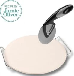 Pierre à Pizza Jamie Oliver - Ø 33 Cm + JO Coupe- Pizza En Acier Inoxydable - Ensemble De Service à Pizza