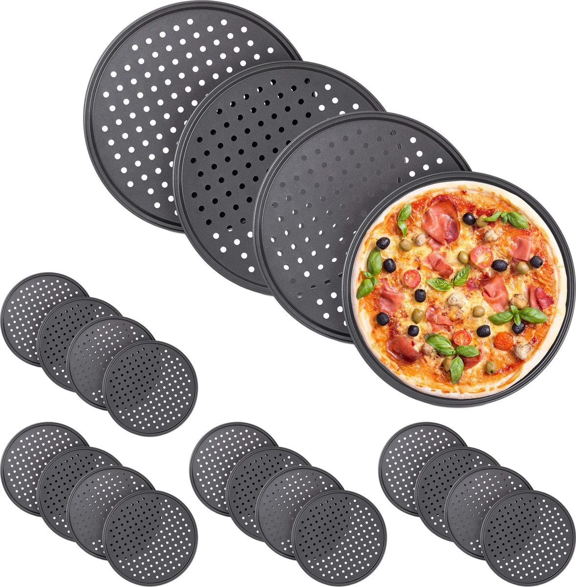 Relaxdays 20x Plaque à Pizza 32 Cm Ronde - Plaque à Pizza - Plaque à Pâtisserie - Plaque à Four - Acier - Set 3 Relaxdays 20x Plaque à Pizza 32 Cm Ronde - Plaque à Pizza - Plaque à Pâtisserie - Plaque à Four - Acier - Set