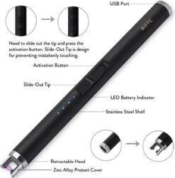 BOTC Briquet électrique - Rechargeable Par USB - Rechargeable Avec Câble USB - Coupe-vent - BBQ - Bougies - Zwart -Magasin D'Accessoires Pour Barbecue 1179x1200 4