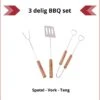 Outils De Barbecue Avec Manche En Bois - 3 Pièces - Fournitures Pour Le Barbecue