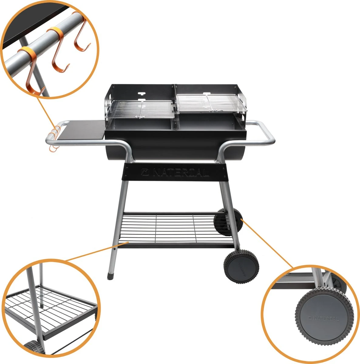 NATERIAL - Barbecue à Charbon ICARUS - Chariot 10 Personnes - H.92 X L.110 X P.61 Cm - Acier Peint - Zwart - BBQ Angulaire Sans Couvercle 7 NATERIAL - Barbecue à Charbon ICARUS - Chariot 10 Personnes - H.92 X L.110 X P.61 Cm - Acier Peint - Zwart - BBQ Angulaire Sans Couvercle – Image 5