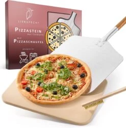 Liebspecht® Pierre à Pizza Et Poussoir à Pizza De Haute Qualité [FREE BRUSH] - Convient Au Four, Au Gril Et Au Gril à Gaz - Ensemble De Pierre à Pizza Pour Pizza Comme Dans Le Restaurant Italien - Pierre à Pain - Résistant à La Chaleur
