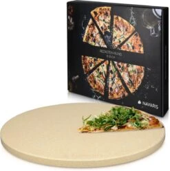 Navaris Pour Four XXL - Plaque à Pizza En Pierre Naturelle - Plaque à Pizza Pour Au Four Ou Au Barbecue - Pierre à Pain - Diamètre 35 Cm