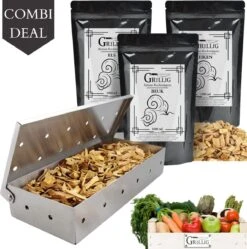 Whimsical - Artisan Medium - BoĂźte Ă Fumer - 3 Types De Copeaux De FumĂ©e - Bois Ă Fumer Pour Fumer Ă Chaud - ChĂȘne - HĂȘtre - Aulne - 6 Litres