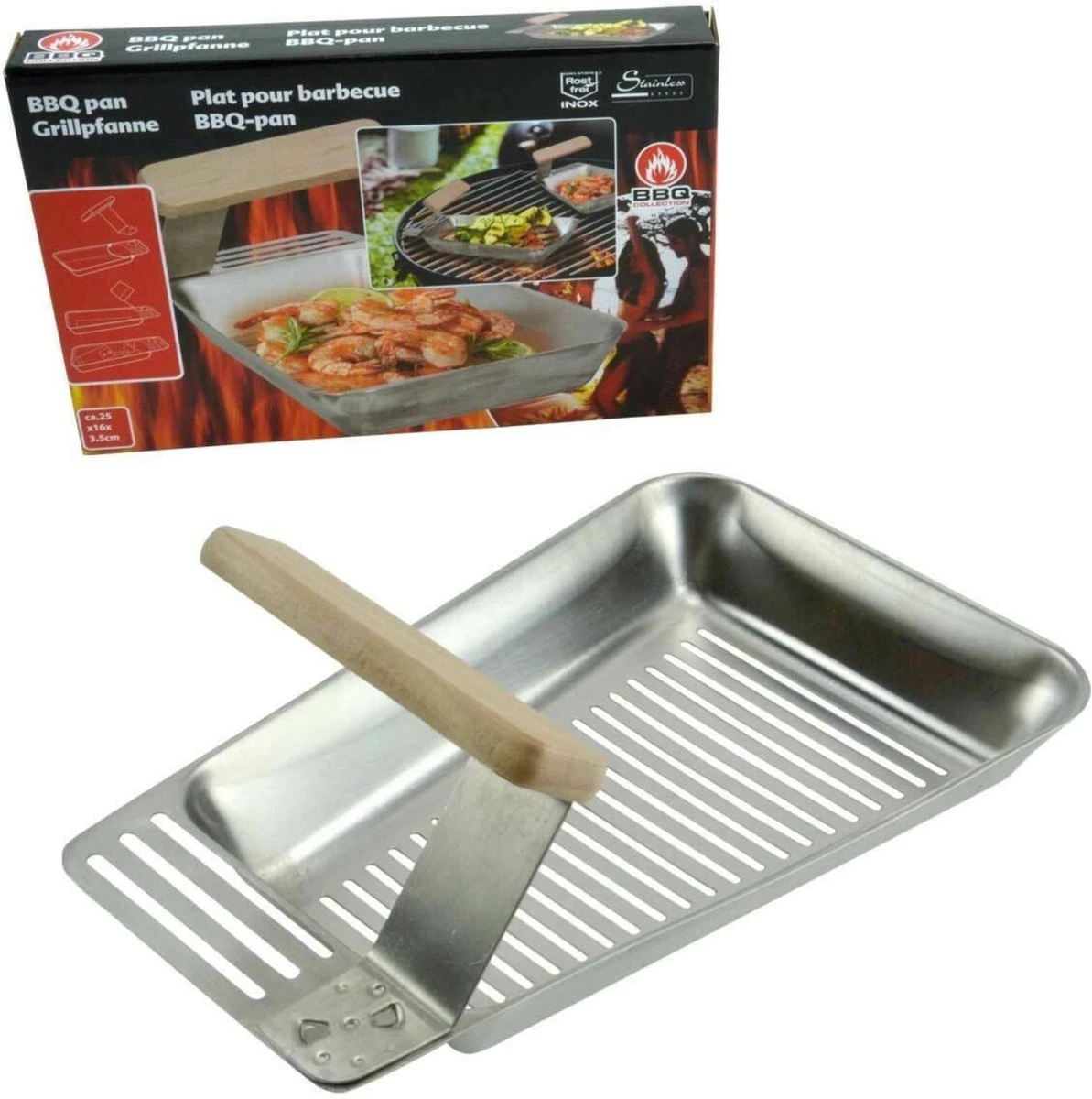 BBQ Collection Poêle De Cuisson Pour Barbecue SS 25x16cm Avec Manche En Bois Premium 4 BBQ Collection Poêle De Cuisson Pour Barbecue SS 25x16cm Avec Manche En Bois Premium – Image 2
