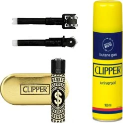 Deal Clipper Classic Large Métal "Dollar Black Gold" + 1 X Clipper Gas 100ml + 2 X Flint Systems