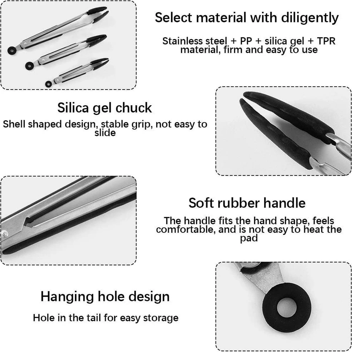 Set De 3 Pinces De Cuisine De Premium Supérieure - Pinces Pour Barbecue De Cuisine - Avec Deux Brosses En Silicone - Cuisson - BBQ - Salade, Gâteau, Crème Glacée, Four - (3x Pinces + 2 Brosses) 7 Set De 3 Pinces De Cuisine De Premium Supérieure - Pinces Pour Barbecue De Cuisine - Avec Deux Brosses En Silicone - Cuisson - BBQ - Salade, Gâteau, Crème Glacée, Four - (3x Pinces + 2 Brosses) – Image 5