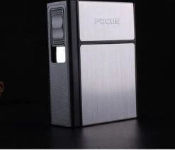Boîte Porte-cigarettes Avec Briquet USB Rechargeable électronique, Sans Flamme, Coupe-vent, Couleur Argent, Pour 20 Cigarettes