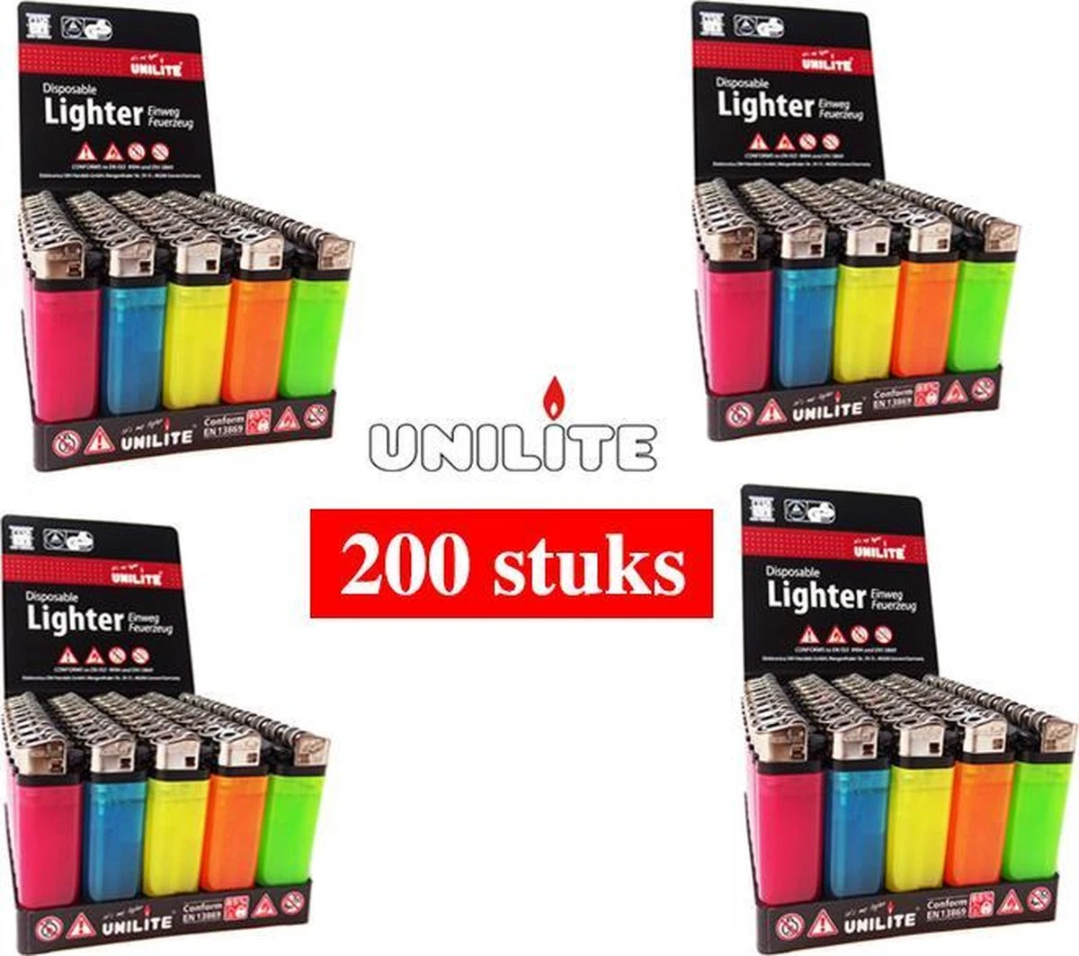 Briquets 200 PCS - Marque Originale Unilite - Briquets Jetables Transparents De Couleur Néon - Briquets De Haute Qualité 3 Briquets 200 PCS - Marque Originale Unilite - Briquets Jetables Transparents De Couleur Néon - Briquets De Haute Qualité