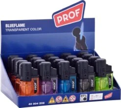 Prof - Briquets - Blauw Single Flame - "Tin Transparent Design " - 20 Pièces - Briquet - Briquet - Blueflame.