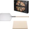 Navaris XL Pour Four Et Barbecue - Plaque à Pizza Rectangulaire 38 X 30 Cm - Y Compris Pelle à Pizza Avec Manche Extra-long - Céramique émaillée -Magasin D'Accessoires Pour Barbecue 1200x1087