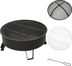 Bol à Feu D'extérieur Outsunny Avec Grille De Cuisson Avec Couvercle Feu Poker Jardin Feu De Camp Patio 842-177 -Magasin D'Accessoires Pour Barbecue 1200x1095