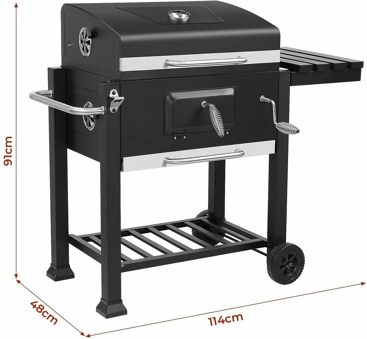 Frito Charbon De Bois Grill BBQ - Barbecue - Bon Pour 5 à 10 Personnes - Plaque De Gril - Avec Thermomètre, Roues, étagère Latérale Et Plus - Acier Inoxydable 8 Frito Charbon De Bois Grill BBQ - Barbecue - Bon Pour 5 à 10 Personnes - Plaque De Gril - Avec Thermomètre, Roues, étagère Latérale Et Plus - Acier Inoxydable – Image 6