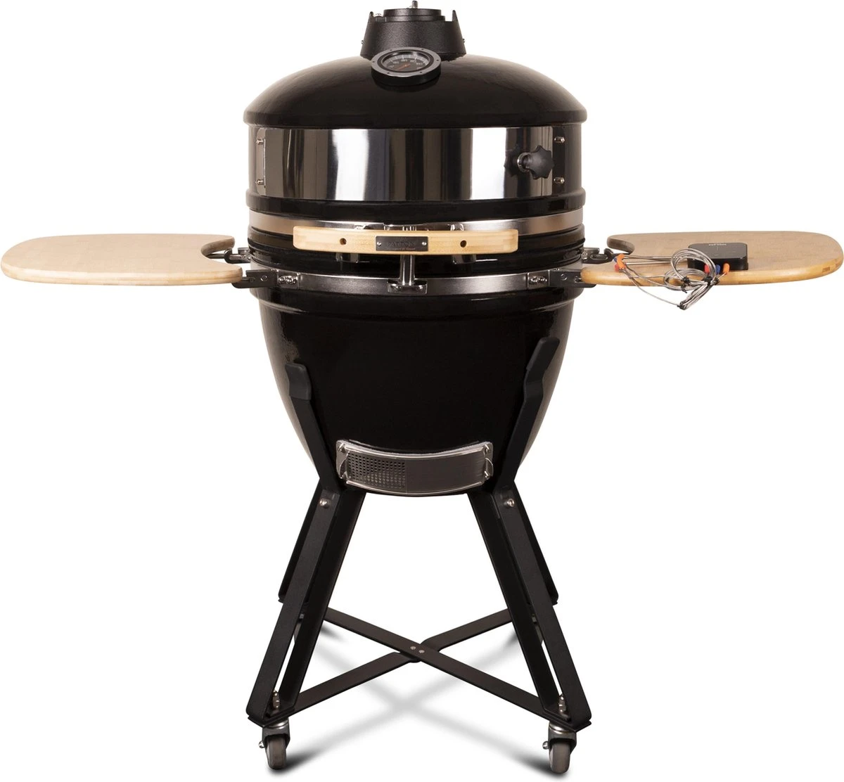 Patton - Kamado 21 - Premium Black - Barbecue En Céramique - Avec Indicateur De Température à Cœur Bluetooth - éclairage LED - Grand Modèle - Complet - Noir