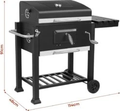 Barbecue - Bbq Charbon De Bois - Grill Chariot Émaillé - Chariot Bbq - 113X53,5X100 Cm, Avec Ouvre - Thermomètre - Cendrier Amovible - Crochet - Planches - Feuille De Charbon De Bois - 3 Grilles - 2 Roues -Magasin D'Accessoires Pour Barbecue 1200x1114