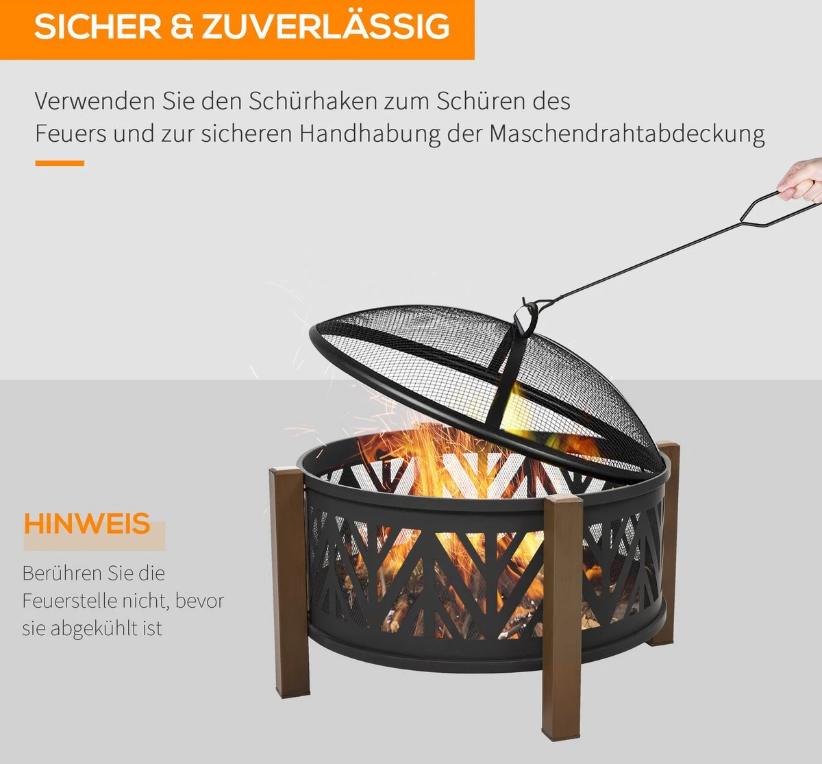 Outsunny Brasero Brasero Avec Grille De Protection Contre Les étincelles Barbecue De Jardin Noir + Marron 842-172 10 Outsunny Brasero Brasero Avec Grille De Protection Contre Les étincelles Barbecue De Jardin Noir + Marron 842-172 – Image 8