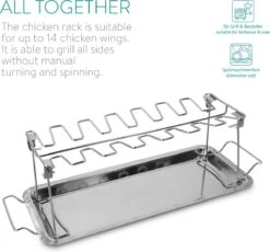 Grille D'ailes De Poulet Navaris Pour Le BBQ - Support De Cuisse De Poulet Avec égouttoir - Accessoire De Gril Et De Barbecue Pour 14 Pièces De Poulet - Acier Inoxydable -Magasin D'Accessoires Pour Barbecue 1200x1118