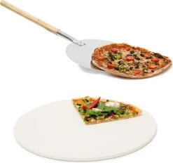 Relaxdays 2er Set De Pizza - Pierre à Pizza - Cuillère à Pizza Ronde - Spatule à Pizza - Pierre à Pizza