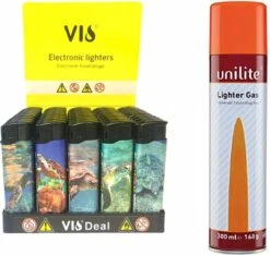Click Lighters - Imprimé Tortue - Briquet Rechargeable - Unilite - 50 PCS + 1 Bouteille De Gaz