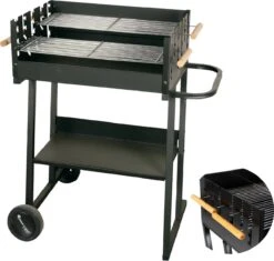 BBQ Rectangulaire Cheqo® - Barbecue Sur Roues - Charbon De Bois - 82x47x90cm - Hauteur De Cuisson Réglable 75-87cm - Surface De Cuisson 59x41cm - Avec Paravent - Mobile
