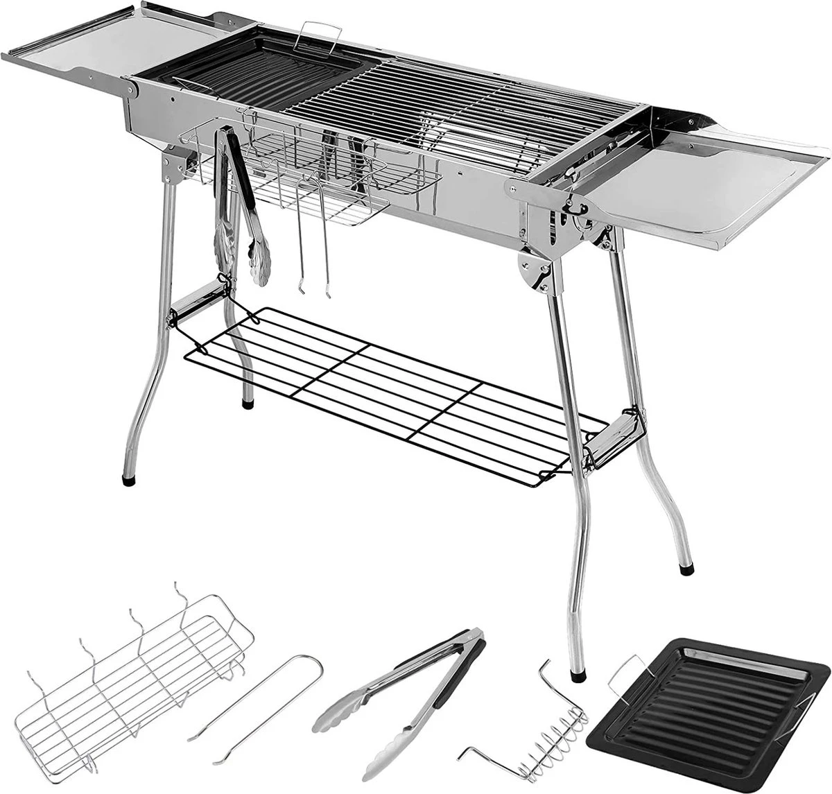 BBQ - Barbecue - Grill - Portable - Acier Inoxydable - Grill à Charbon - Ailes Doubles - Pan Antiadhésive - Camping - Jardin 3 BBQ - Barbecue - Grill - Portable - Acier Inoxydable - Grill à Charbon - Ailes Doubles - Pan Antiadhésive - Camping - Jardin