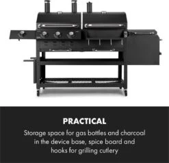 Klarstein Kingsville Double - Combi Fumoir à Charbon & Barbecue à Gaz 13,5kW - 3+1 Brûleurs - 2 Surfaces De Barbecue En Fonte -Magasin D'Accessoires Pour Barbecue 1200x1155 1