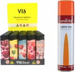 50x Briquets Rechargeables - Unilite - Briquet Clic De Haute Qualité - Avec Imprimé Love / Hearts