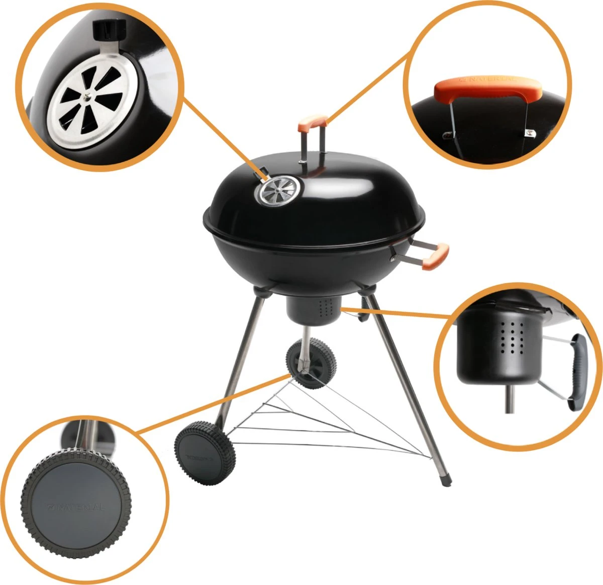 NATERIAL - Barbecue à Charbon PHOENIX ALPHA - 8 Personnes - Ø 57 Cm - H. 97 Cm - Acier émaillé - Zwart - Barbecue Boule 7 NATERIAL - Barbecue à Charbon PHOENIX ALPHA - 8 Personnes - Ø 57 Cm - H. 97 Cm - Acier émaillé - Zwart - Barbecue Boule – Image 5