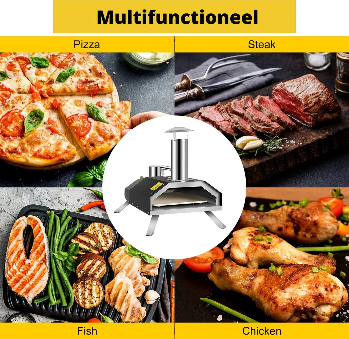 Four à Pizza Pizza - Cuisine D'Extérieur - Pizza Gourmet - Barbecue - Acier Inoxydable - Jusqu'à 600°C - Avec Sac De Transport 5 Four à Pizza Pizza - Cuisine D'Extérieur - Pizza Gourmet - Barbecue - Acier Inoxydable - Jusqu'à 600°C - Avec Sac De Transport – Image 3