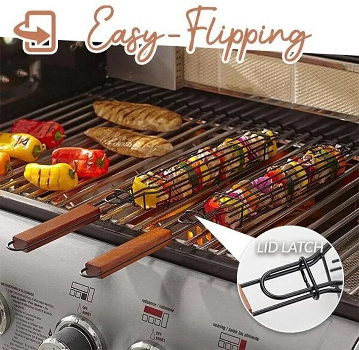 Pince Pour Grille De BBQ - Pinces Pour BBQ - Accessoires Pour BBQ - Grille De Serrage - Convient Pour La Viande, Les Légumes Et Le Poisson - Acier Inoxydable - Manche En Bois - 2 Pièces 9 Pince Pour Grille De BBQ - Pinces Pour BBQ - Accessoires Pour BBQ - Grille De Serrage - Convient Pour La Viande, Les Légumes Et Le Poisson - Acier Inoxydable - Manche En Bois - 2 Pièces – Image 7