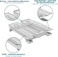 Générateur De Fumée Froide Pour Barbecue - Fumoir Inox En Forme De M - 190 X 225 X 45 Mm - Maille 2 Mm - Fumoir Barbecue Pour 5 à 20 Heures De Fumage - Plus: Crochet Jupe & Farine à Fumée -Magasin D'Accessoires Pour Barbecue 1200x1175 5