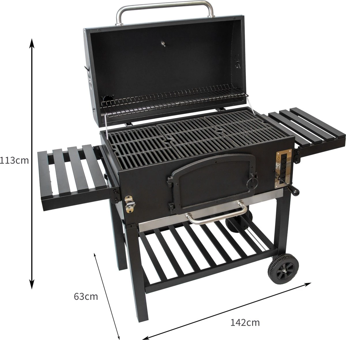 BBQ Grill XXL Fumoir Fumoir - Barbecue à Charbon De Bois De Jardin - Y Compris Housse De Pluie Brosse Métallique Espace De Rangement Pliable 9 BBQ Grill XXL Fumoir Fumoir - Barbecue à Charbon De Bois De Jardin - Y Compris Housse De Pluie Brosse Métallique Espace De Rangement Pliable – Image 7